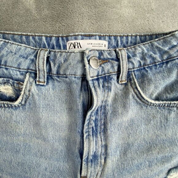 Zara Jeans Shorts Womens 4 Blue Denim Light Wash Distressed Cut‎ Off Festival - Picture 8 of 14